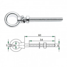 Рым-болт с проушиной  6х60мм диаметр уха 16 мм Рым-болт с проушиной  6х60мм диаметр уха 16 мм