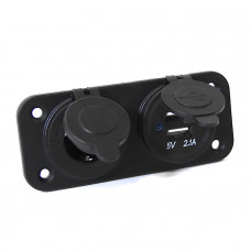 Панель с USB-разъемом NEKEKE 5В/2.4А и прикуривателем, черная Панель с USB-разъемом NEKEKE 5В/2.4А и прикуривателем, черная