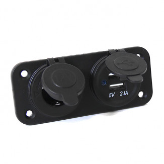 Панель с USB-разъемом NEKEKE 5В/2.4А и прикуривателем, черная