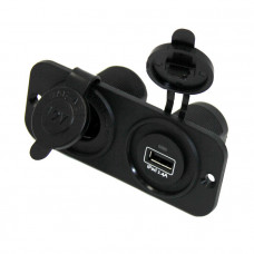 Панель с USB-разъемом 5В/2.4А и прикуривателем, черная Панель с USB-разъемом 5В/2.4А и прикуривателем, черная