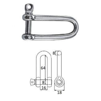 Скоба такелажная удлиненная с винтовым пальцем  8 мм сталь AISI 316